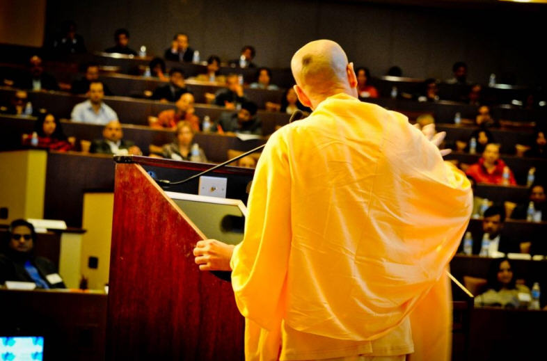 Radhanath Swami making His keynote address  at The Crowne Plaza Amphitheatre, Princeton, NJ 